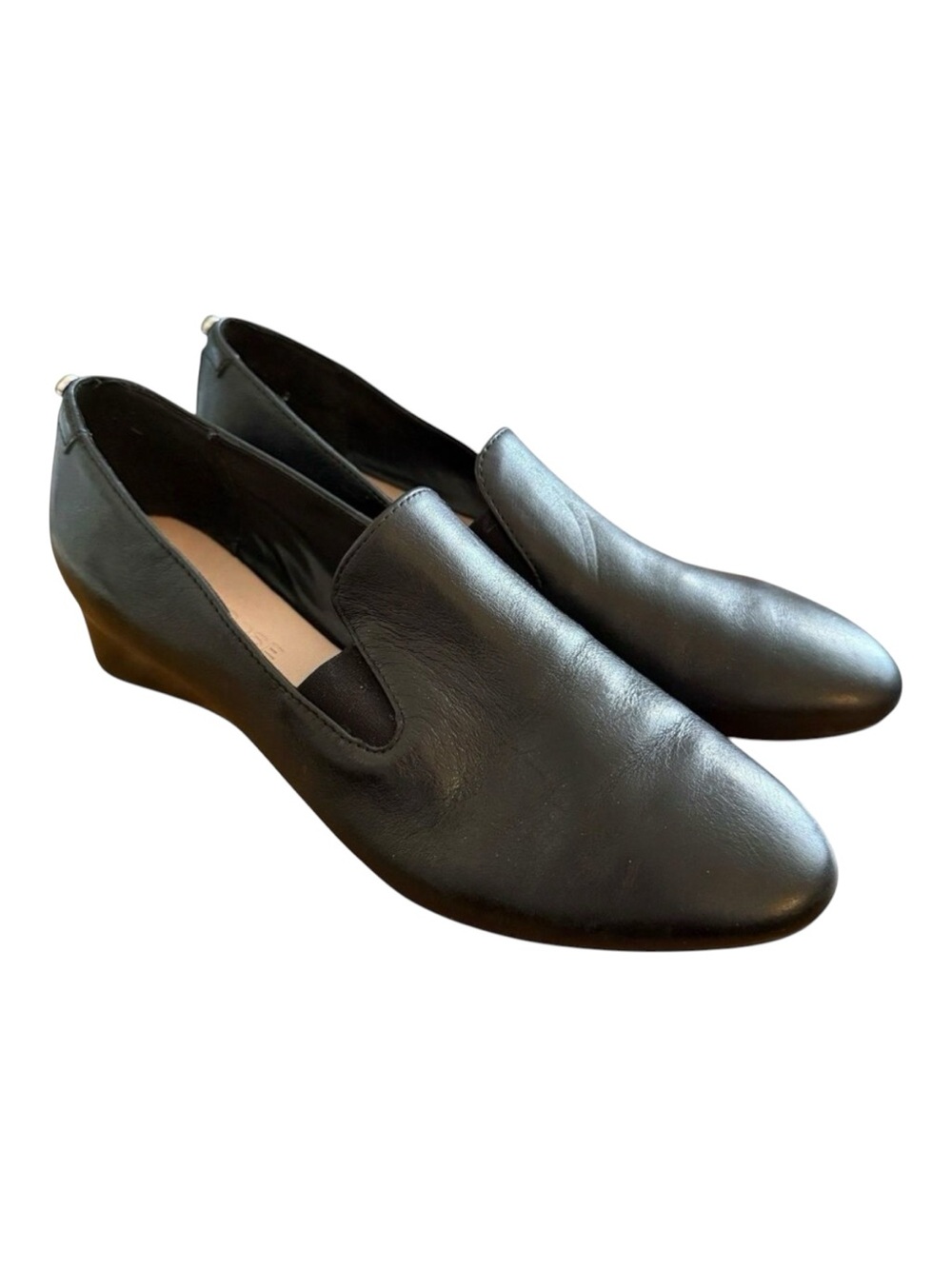 Taryn Rose Claudia Low Wedge Shoes Women's Size 8 Black Leather Slip On Heels